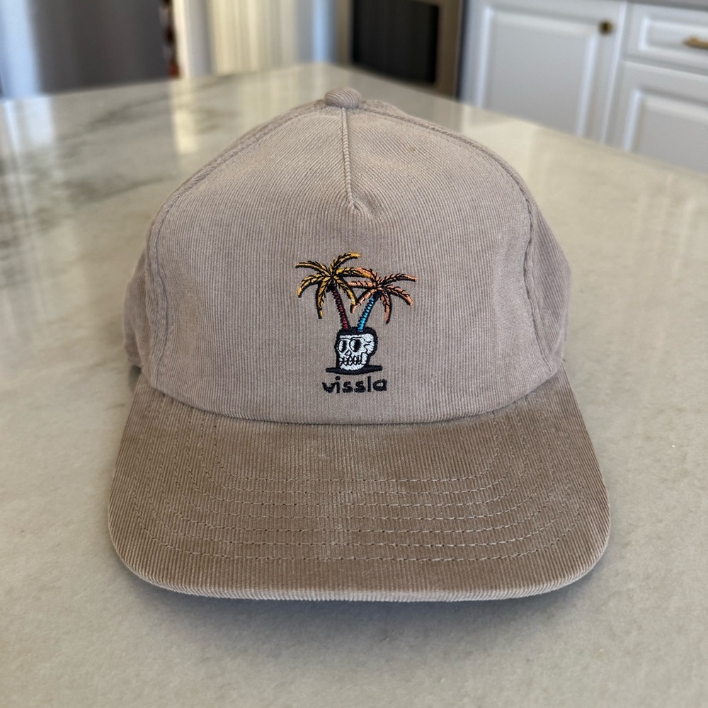 VISSLA Beige Cap with Palm Tree Design